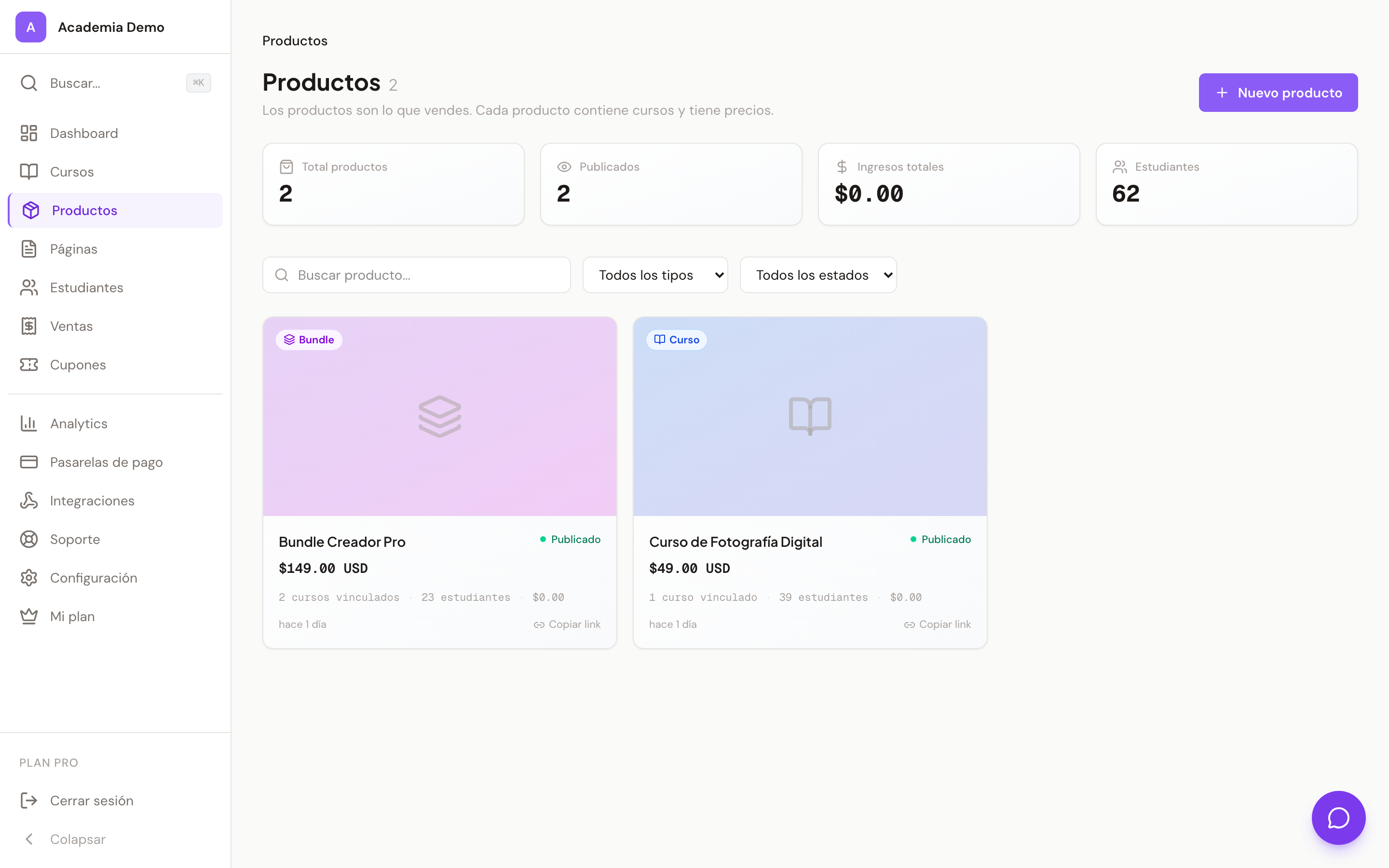 Vista de productos y control de marca en Cursio